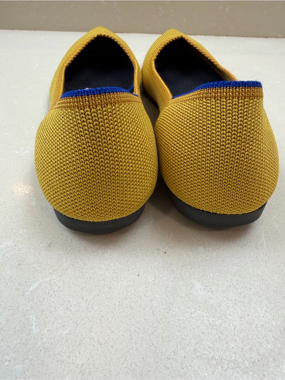 Rothy's Pointed Knit Flats in Mustard with Blue Trim - Picture 9 of 9